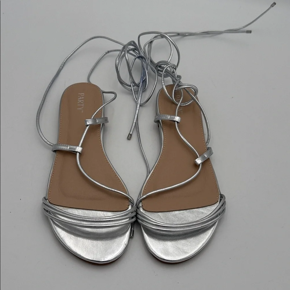 Women Silver Lace-Up Sandals 11 casual party Y2K vacation beach retro